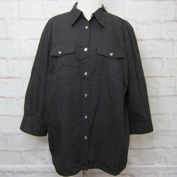 CHAPS BUTTON FRONT BLACK w/ WHITE POLKA DOT TOP 2X PLUS - Picture 1 of 6
